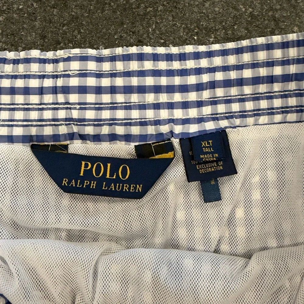 Polo Ralph Lauren Blue Gingham Check XLT Preppy‎ Swim Trunks